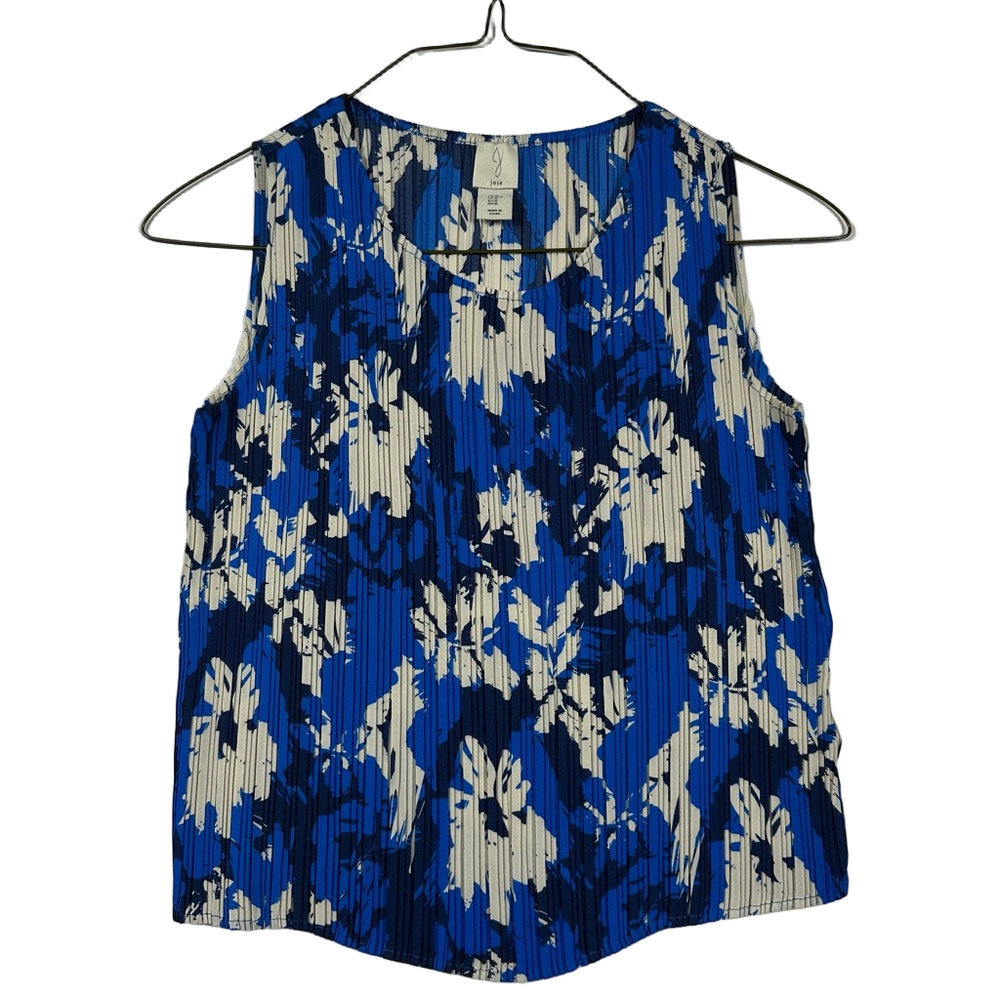 Joie Blue and White Floral Textured Sleeveless Blouse Size Medium